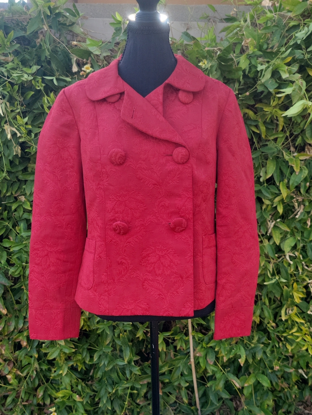 Talbots Red Tapestry Double Breasted Gorgeous Blazer With Pockets Sz M